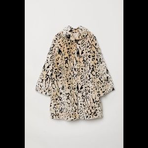 H&M faux fur leopard coat jacket size 2